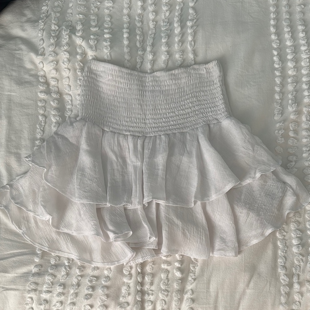 White Smocked Bubble Mini Skirt